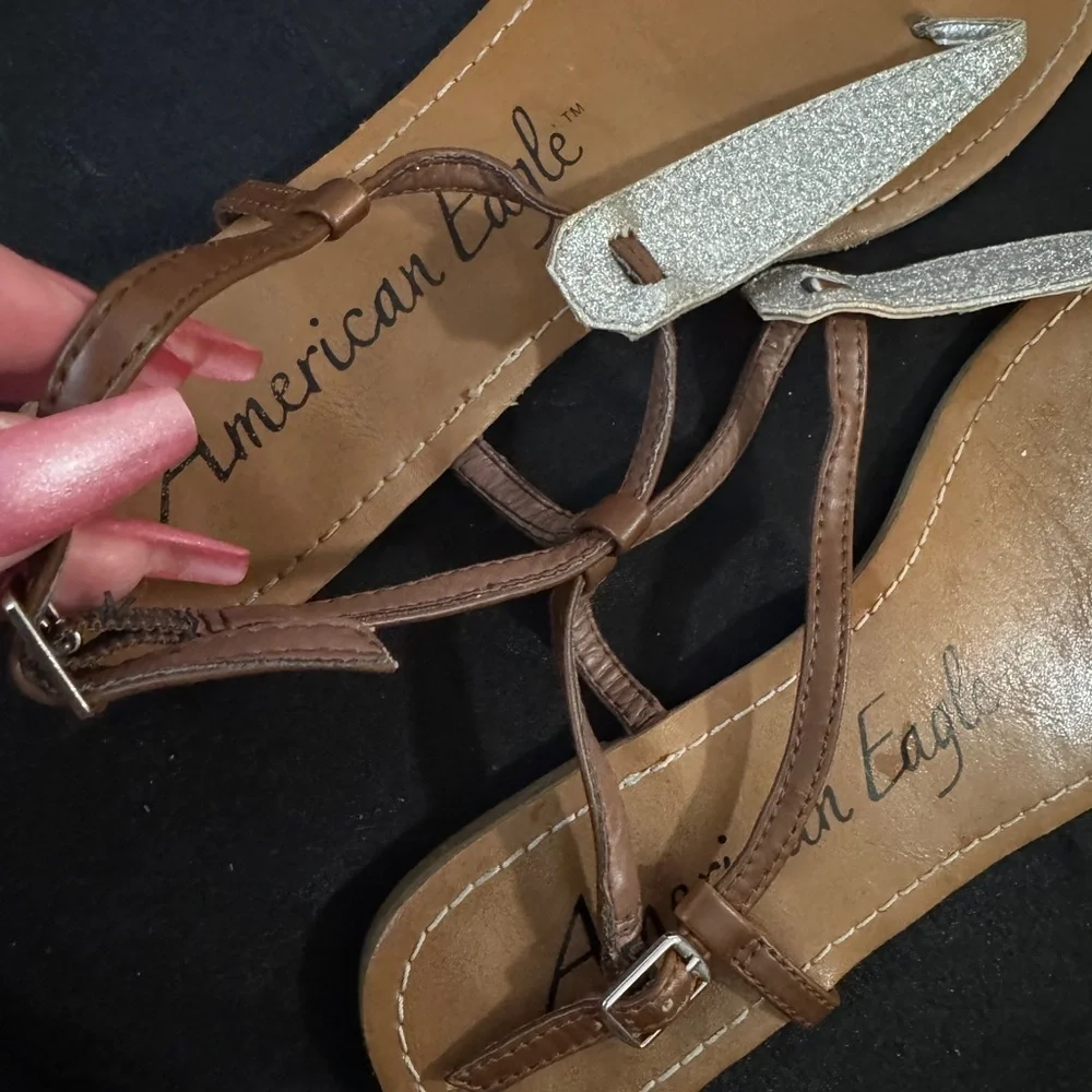 American Eagle Outfitters Women's Brown and Silver Sandals